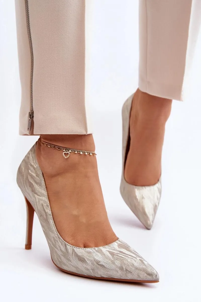 Czółenka Klasyczne>Boto Szpilki Zdobione Brokatem Złote Klonisa