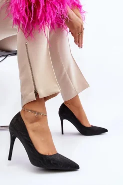 Best Boto Szpilki Zdobione Brokatem Czarne Klonisa Czarny