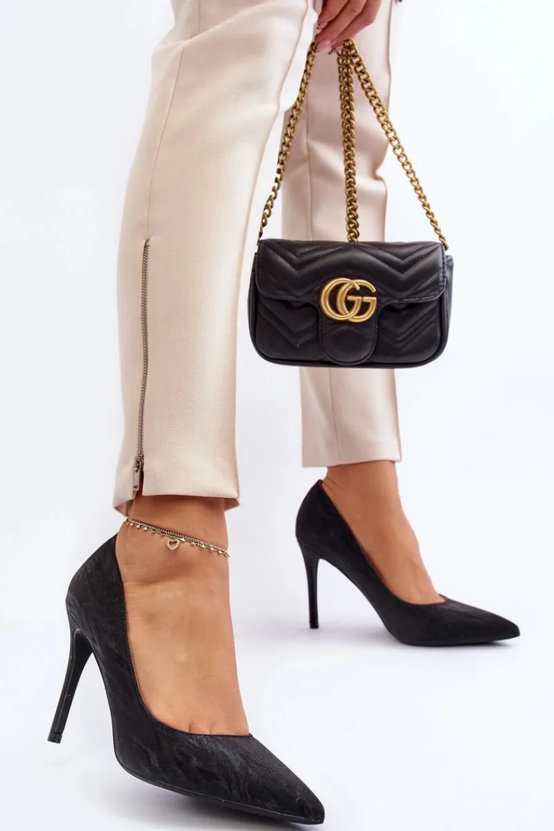 Best Boto Szpilki Zdobione Brokatem Czarne Klonisa Czarny