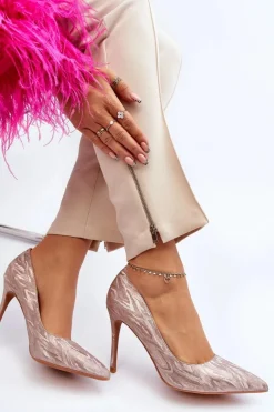 Outlet Boto Szpilki Zdobione Brokatem Champagne Klonisa