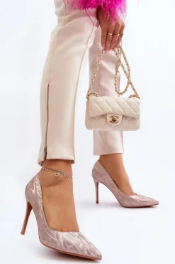 Outlet Boto Szpilki Zdobione Brokatem Champagne Klonisa