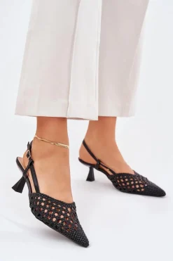 Sale Szpilki Ze Szpiczastym Noskiem I Odkrytą Piętą Czarne Umirana Damskie Czółenka Klasyczne