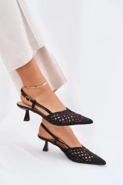 Sale Szpilki Ze Szpiczastym Noskiem I Odkrytą Piętą Czarne Umirana Damskie Czółenka Klasyczne