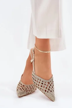 Sale Szpilki Ze Szpiczastym Noskiem I Odkrytą Piętą Złote Umirana Damskie Czółenka Klasyczne