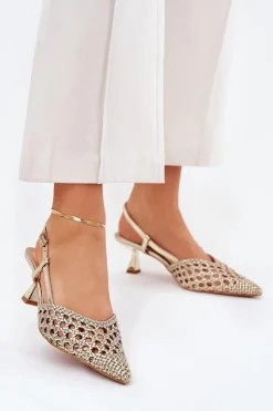 Sale Szpilki Ze Szpiczastym Noskiem I Odkrytą Piętą Złote Umirana Damskie Czółenka Klasyczne