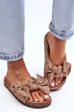 New Boto Sztruksowe Klapki Na Korku Ciemnobeżowe Summertime