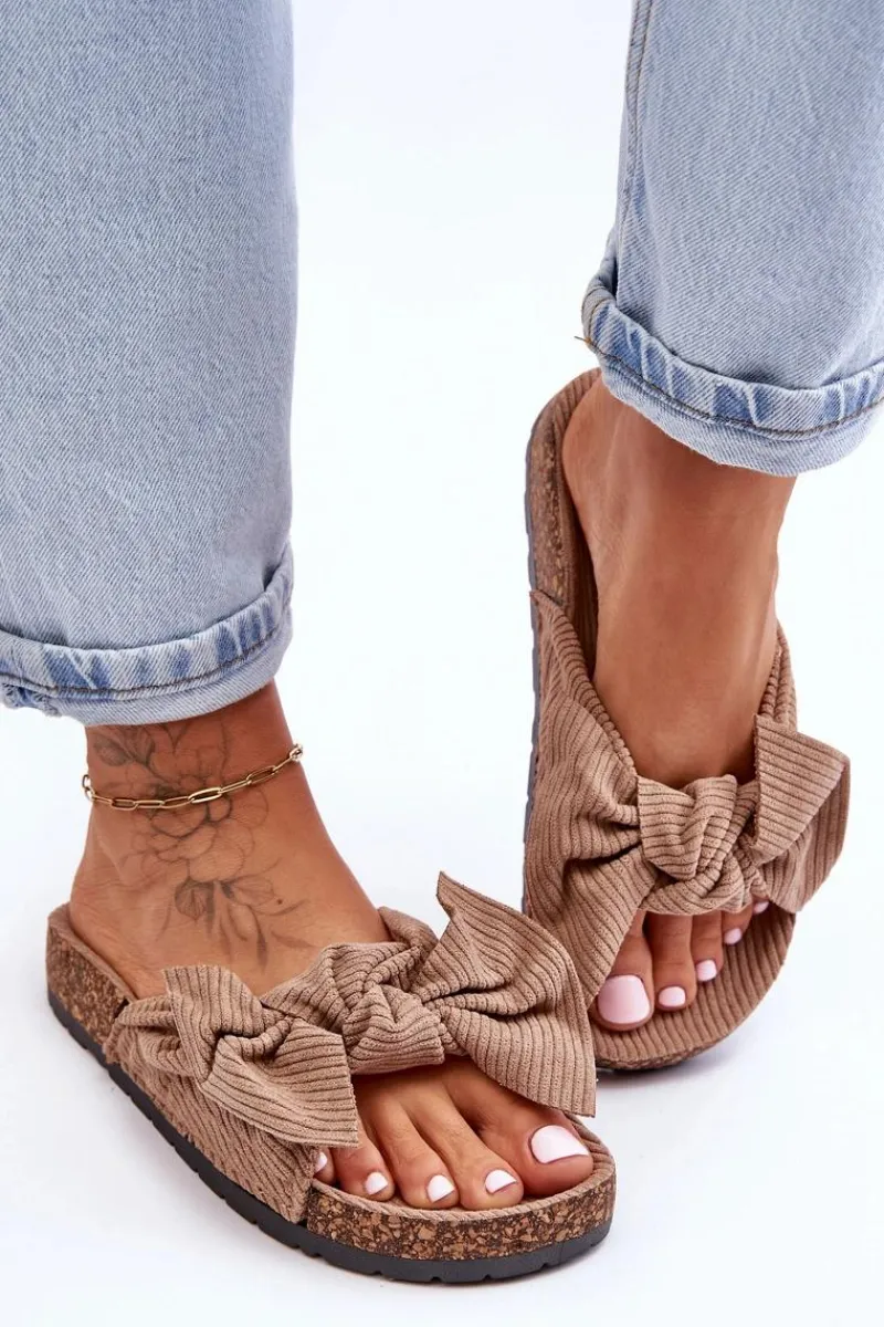 New Boto Sztruksowe Klapki Na Korku Ciemnobeżowe Summertime