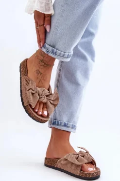 New Boto Sztruksowe Klapki Na Korku Ciemnobeżowe Summertime