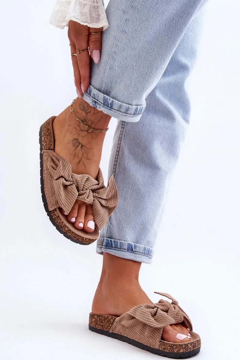 New Boto Sztruksowe Klapki Na Korku Ciemnobeżowe Summertime