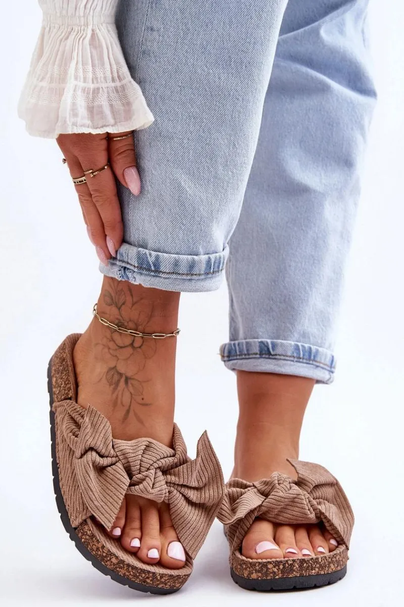 New Boto Sztruksowe Klapki Na Korku Ciemnobeżowe Summertime