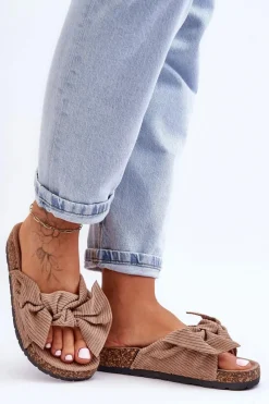 New Boto Sztruksowe Klapki Na Korku Ciemnobeżowe Summertime