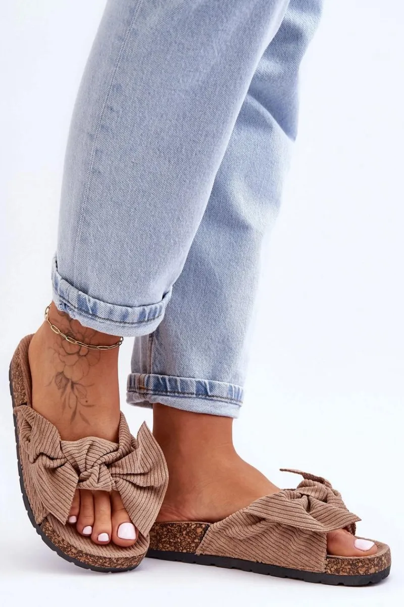 New Boto Sztruksowe Klapki Na Korku Ciemnobeżowe Summertime