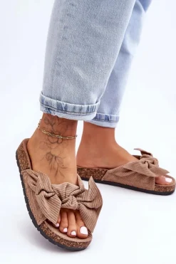 New Boto Sztruksowe Klapki Na Korku Ciemnobeżowe Summertime