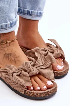 New Boto Sztruksowe Klapki Na Korku Ciemnobeżowe Summertime