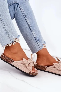 Boto Sztruksowe Klapki Na Korku Beżowe Summertime