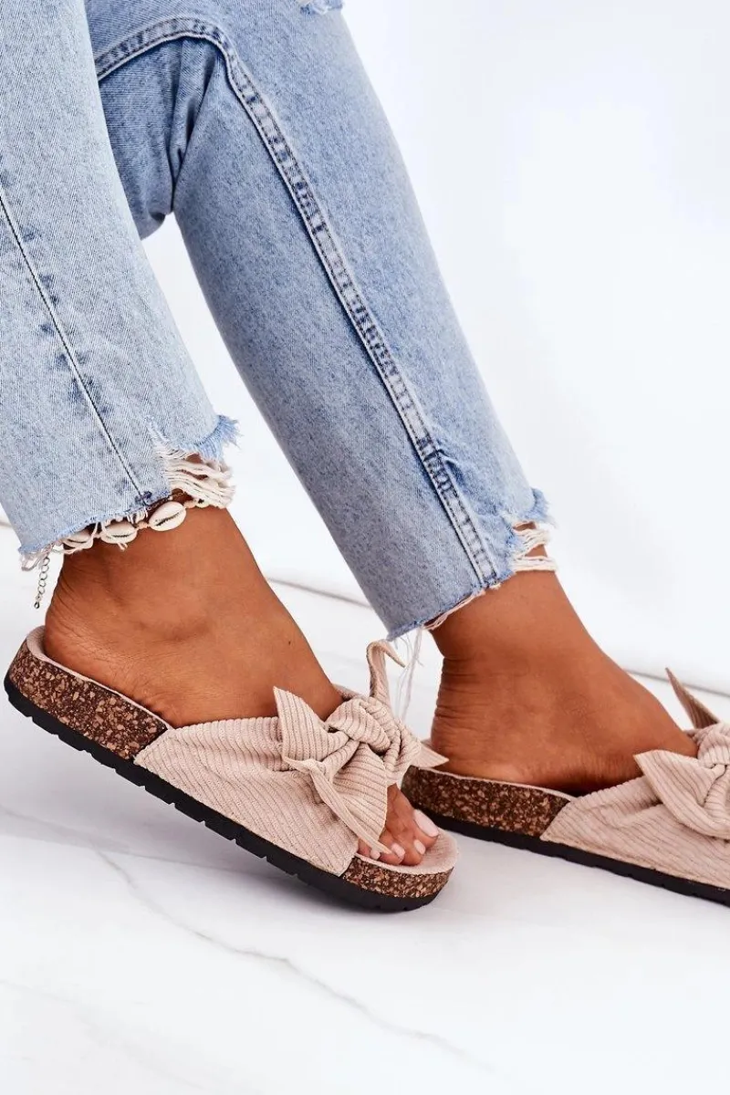 Boto Sztruksowe Klapki Na Korku Beżowe Summertime