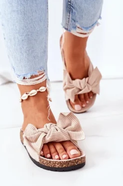 Boto Sztruksowe Klapki Na Korku Beżowe Summertime