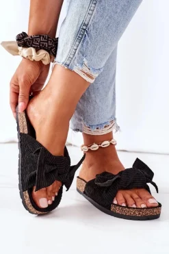 New Sztruksowe Klapki Na Korku Czarne Summertime Damskie Klapki Korkowe|Klapki Damskie Klasyczne