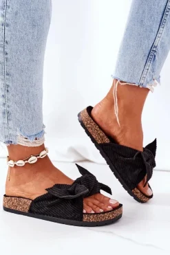 New Sztruksowe Klapki Na Korku Czarne Summertime Damskie Klapki Korkowe|Klapki Damskie Klasyczne