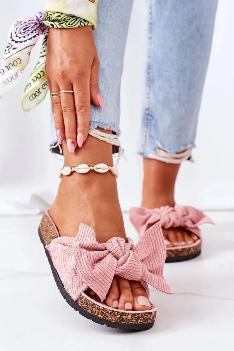 Sale Sztruksowe Klapki Na Korku Różowe Summertime Damskie Klapki Korkowe|Klapki Damskie Klasyczne