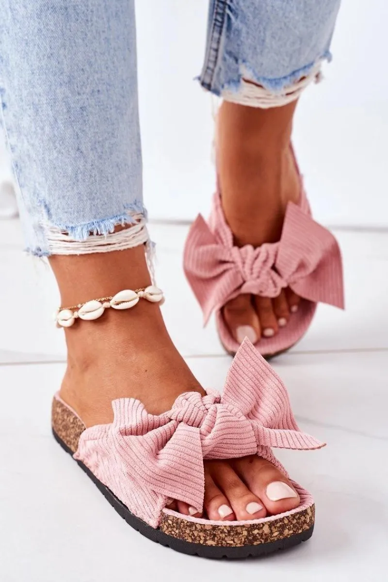 Sale Sztruksowe Klapki Na Korku Różowe Summertime Damskie Klapki Korkowe|Klapki Damskie Klasyczne