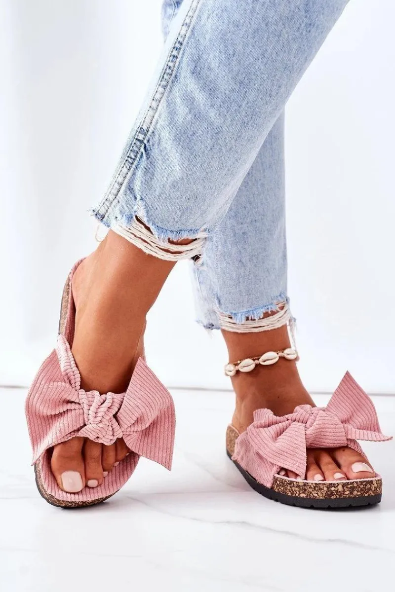 Sale Sztruksowe Klapki Na Korku Różowe Summertime Damskie Klapki Korkowe|Klapki Damskie Klasyczne