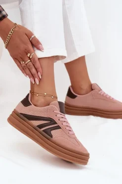 Sneakersy Damskie>Boto Sztruksowe Sneakersy Damskie Na Platformie Różowe Skye Różowy