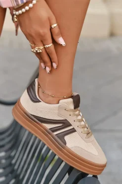 Buty Sportowe Na Platformie|Sneakersy Damskie>Boto Sztruksowe Sneakersy Damskie Na Platformie Beżowe Corynelle