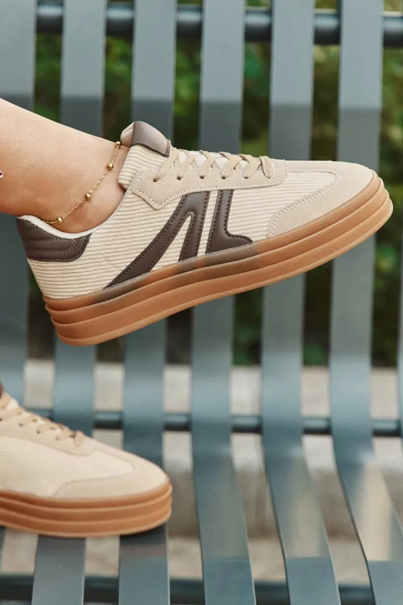 Buty Sportowe Na Platformie|Sneakersy Damskie>Boto Sztruksowe Sneakersy Damskie Na Platformie Beżowe Corynelle