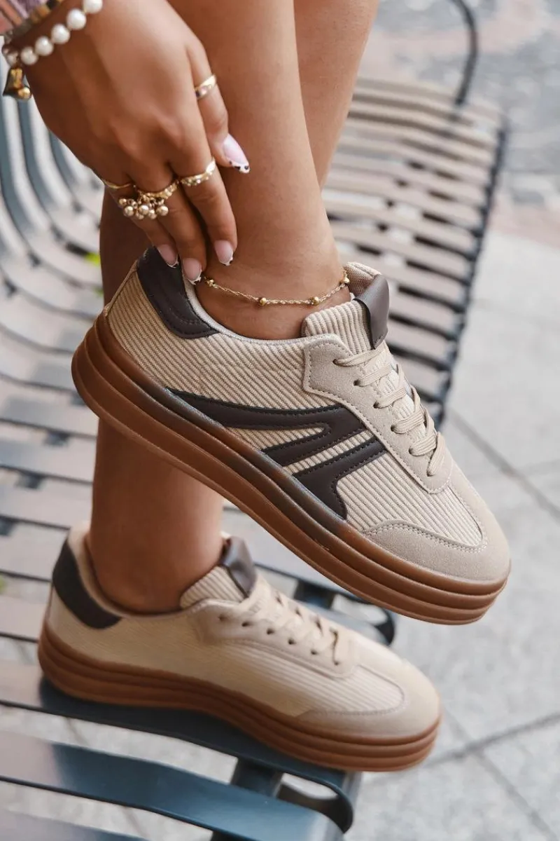 Buty Sportowe Na Platformie|Sneakersy Damskie>Boto Sztruksowe Sneakersy Damskie Na Platformie Beżowe Corynelle