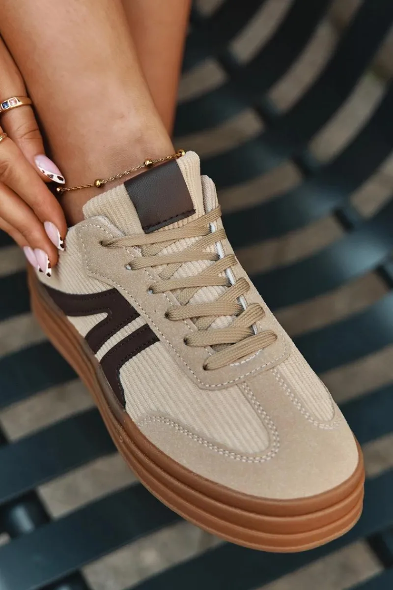 Buty Sportowe Na Platformie|Sneakersy Damskie>Boto Sztruksowe Sneakersy Damskie Na Platformie Beżowe Corynelle