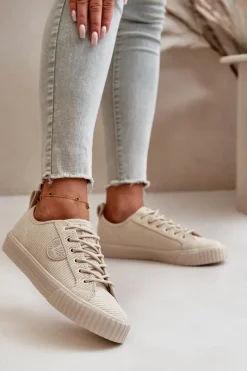 Online Sztruksowe Trampki Damskie Ocieplane Big Star OO274812 Hi-Poly System Beżowe Damskie Trampki Damskie Big Star|Trampki Damskie Niskie