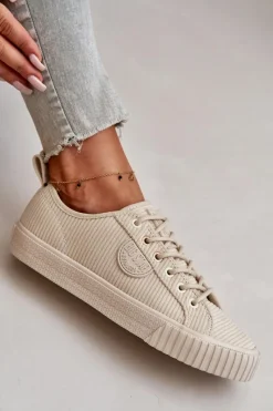 Online Sztruksowe Trampki Damskie Ocieplane Big Star OO274812 Hi-Poly System Beżowe Damskie Trampki Damskie Big Star|Trampki Damskie Niskie