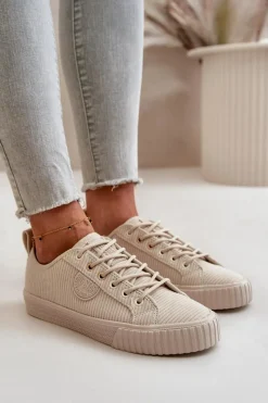 Online Sztruksowe Trampki Damskie Ocieplane Big Star OO274812 Hi-Poly System Beżowe Damskie Trampki Damskie Big Star|Trampki Damskie Niskie