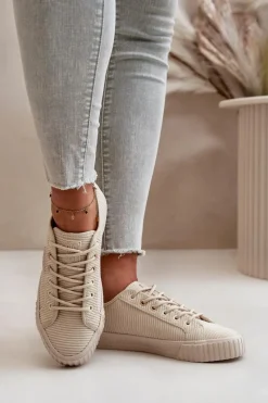 Online Sztruksowe Trampki Damskie Ocieplane Big Star OO274812 Hi-Poly System Beżowe Damskie Trampki Damskie Big Star|Trampki Damskie Niskie