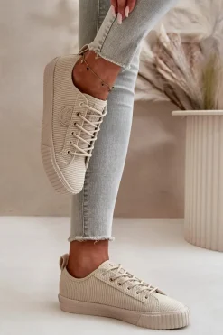 Online Sztruksowe Trampki Damskie Ocieplane Big Star OO274812 Hi-Poly System Beżowe Damskie Trampki Damskie Big Star|Trampki Damskie Niskie