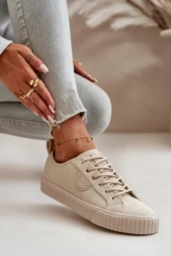 Online Sztruksowe Trampki Damskie Ocieplane Big Star OO274812 Hi-Poly System Beżowe Damskie Trampki Damskie Big Star|Trampki Damskie Niskie