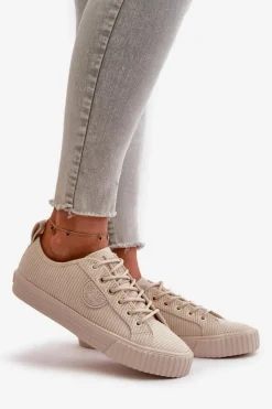 Online Sztruksowe Trampki Damskie Ocieplane Big Star OO274812 Hi-Poly System Beżowe Damskie Trampki Damskie Big Star|Trampki Damskie Niskie