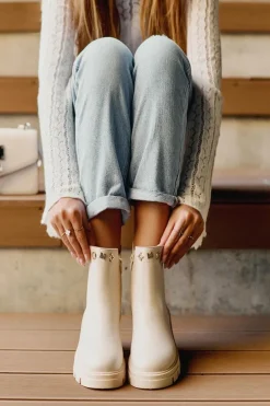 Outlet Sztyblety Botki Damskie Skórzane Z Ozdobami Jasnobeżowe Lobb Damskie Brązowe I Beżowe Botki|Botki Płaskie