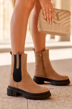 Brązowe I Beżowe Botki|Botki Płaskie>Boto Sztyblety Botki Damskie Zamszowe Beżowe Alexetta