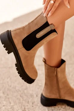 Brązowe I Beżowe Botki|Botki Płaskie>Boto Sztyblety Botki Damskie Zamszowe Beżowe Alexetta