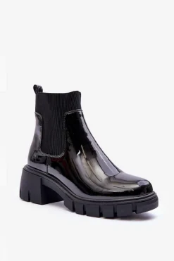 Boto Sztyblety Botki Lakierowane Damskie Czarne Cirie