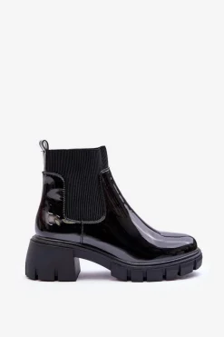 Boto Sztyblety Botki Lakierowane Damskie Czarne Cirie
