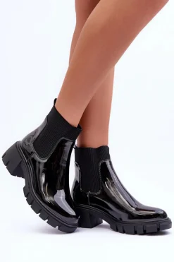 Boto Sztyblety Botki Lakierowane Damskie Czarne Cirie