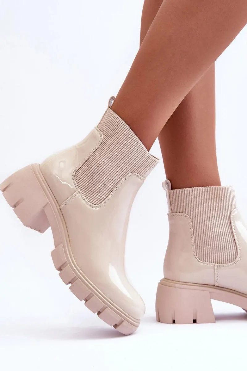 Sale Sztyblety Botki Lakierowane Damskie Beżowe Cirie Damskie Brązowe I Beżowe Botki|Botki Płaskie