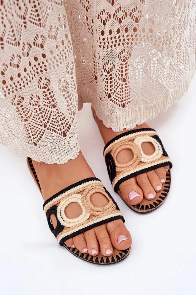 Best Szydełkowe Klapki Damskie Na Płaskim Obcasie Czarne Nirina Damskie Klapki Damskie Klasyczne