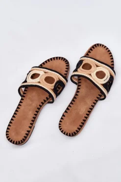 Best Szydełkowe Klapki Damskie Na Płaskim Obcasie Czarne Nirina Damskie Klapki Damskie Klasyczne