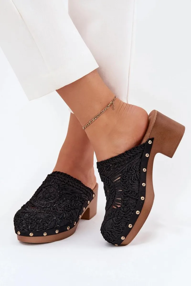 Klapki Na Obcasie|Klapki Damskie Klasyczne>Boto Szydełkowe Klapki Damskie Na Obcasie Czarne Senevia