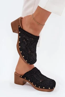 Klapki Na Obcasie|Klapki Damskie Klasyczne>Boto Szydełkowe Klapki Damskie Na Obcasie Czarne Senevia