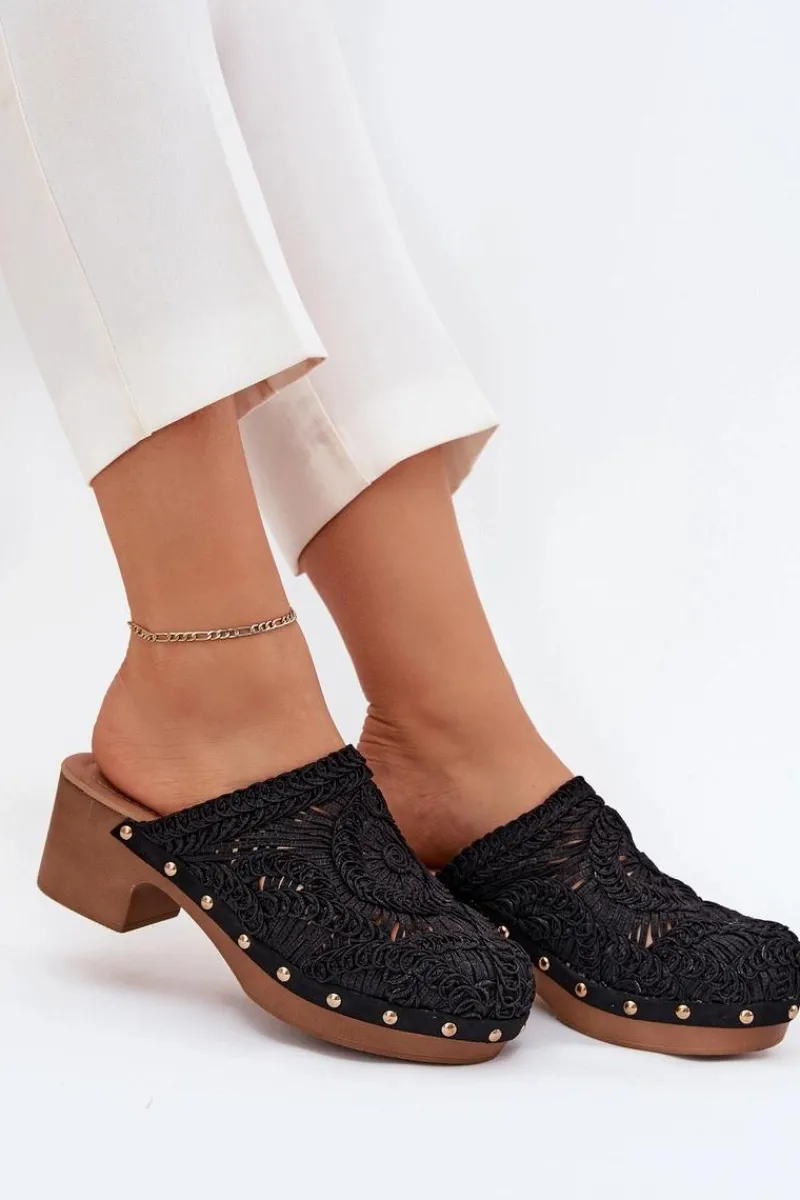 Klapki Na Obcasie|Klapki Damskie Klasyczne>Boto Szydełkowe Klapki Damskie Na Obcasie Czarne Senevia